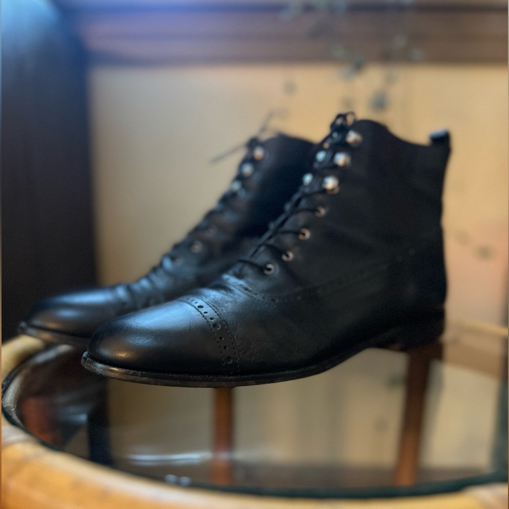Nicole Black Leather Lace Up Western Boots | Size 8